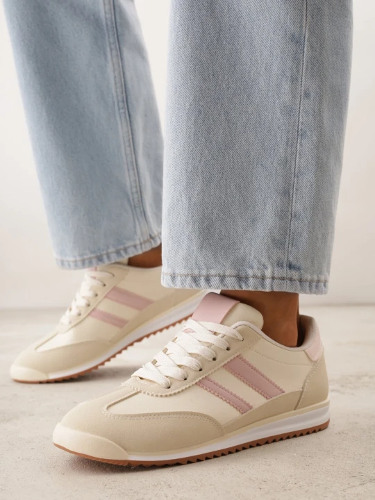 Zdjęcie produktu Beżowe Sneakersy z Geometrycznym Motywem Jannata Mulanka
