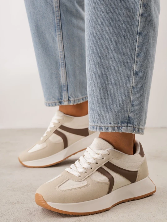 Zdjęcie produktu Beżowe Sneakersy z Geometrycznym Wzorem Velwettia Marquiiz