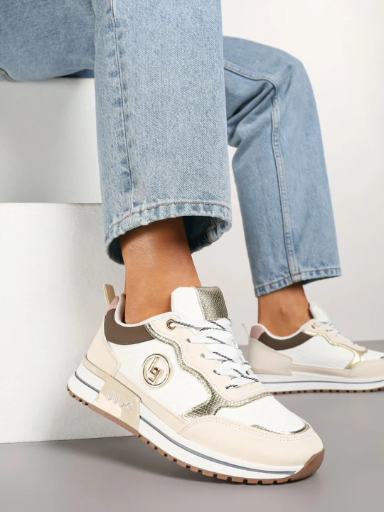 Zdjęcie produktu Beżowe Sneakersy z Metaliczną Ozdobą Firamia