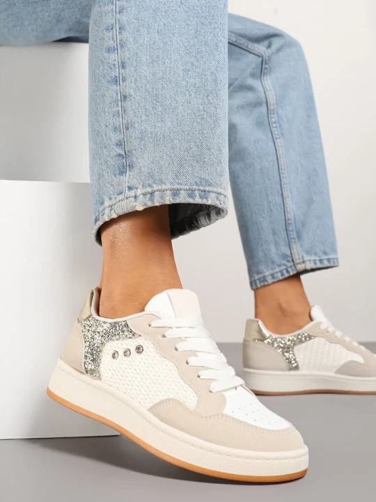 Zdjęcie produktu Beżowe Sneakersy z Ozdobnymi Przeszyciami w Streetwearowym Stylu Neoniela Ideal