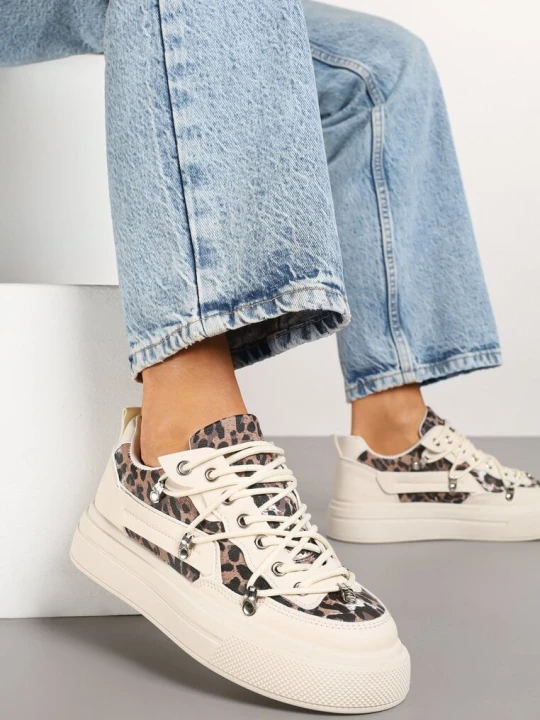 Zdjęcie produktu Beżowe Sneakersy z Panterkowym Wzorem Calidi