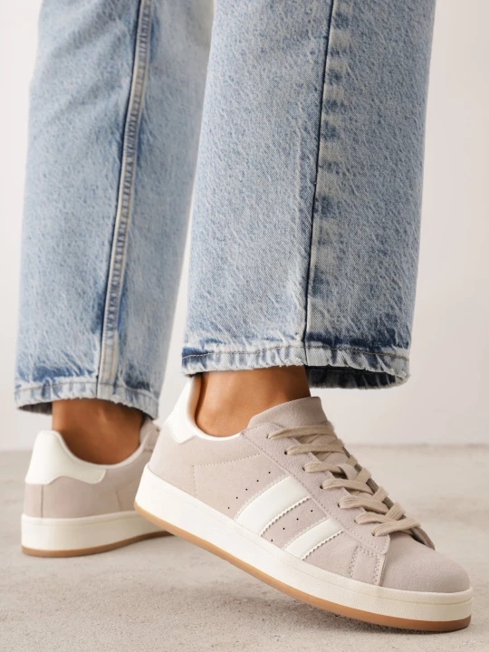 Zdjęcie produktu Beżowe Sneakersy z Paskami po Bokach Zefirau Gowin