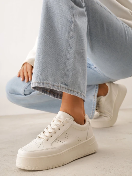 Zdjęcie produktu Beżowe Sneakersy z Perforacją na Platformie Treresa