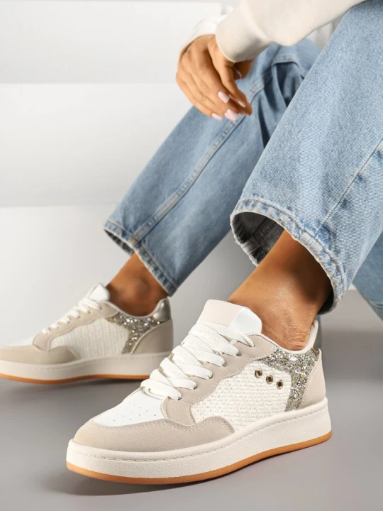 Zdjęcie produktu Beżowe Streetwearowe Sneakersy Zdobione Przeszyciami Neonisea Ideal