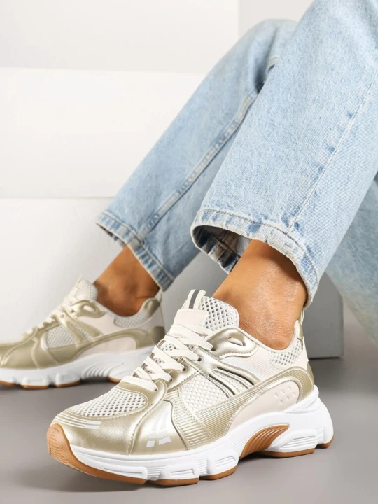 Zdjęcie produktu Beżowe Streetwearowe Sneakersy ze Wstawkami z Siateczki Deylisse Fashion Belle