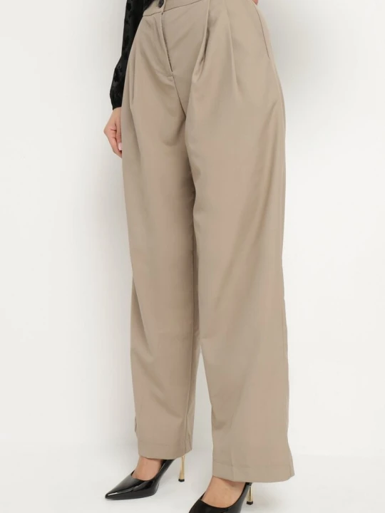 Zdjęcie produktu Beżowe Szerokie Spodnie Garniturowe High Waist Nalinas Jus De Pom