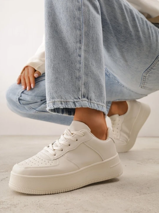 Zdjęcie produktu Beżowe Sznurowane Sneakersy na Platformie z Bieżnikiem Arvilla Ballada