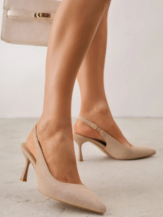 Zdjęcie produktu Beżowe Szpilki Slingback na Klepsydrowym Obcasie Vedera Pallika