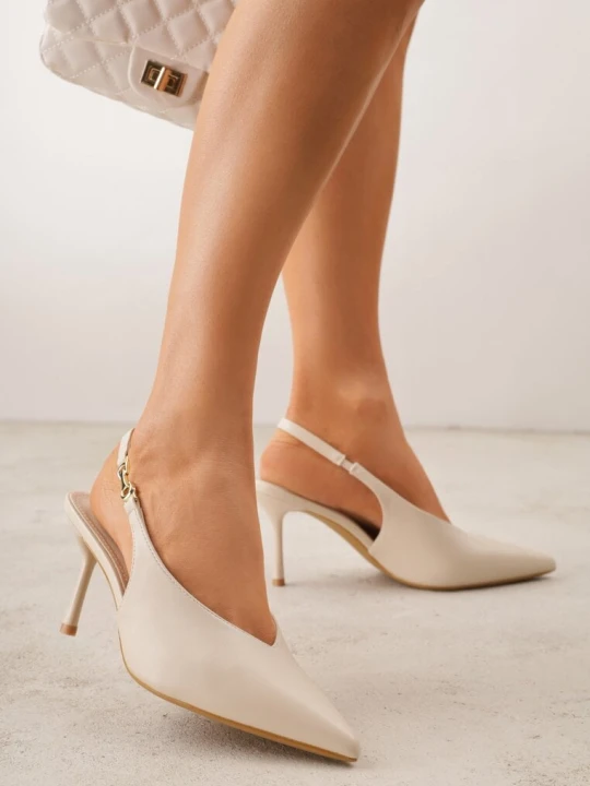 Zdjęcie produktu Beżowe Szpilki Slingback VICES z Cholewką z Wycięciem V Natonale