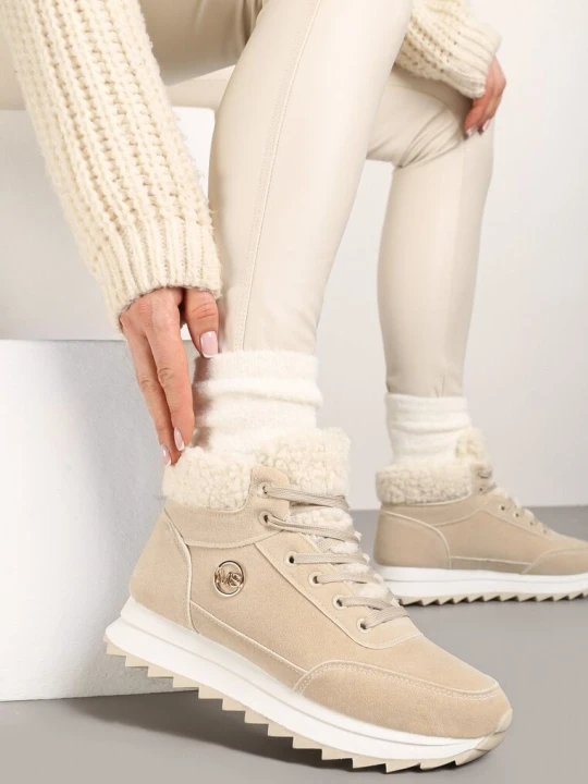 Zdjęcie produktu Beżowe Zimowe Sneakersy ze Sztucznym Futerkiem Turelia