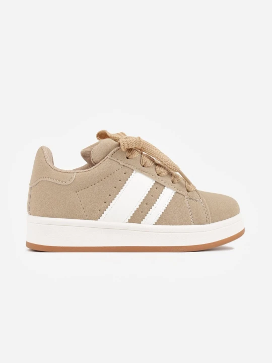 Zdjęcie produktu Beżowo-Białe Buty Sportowe Sneakersy z Paskami po Bokach Vikitole Gowin