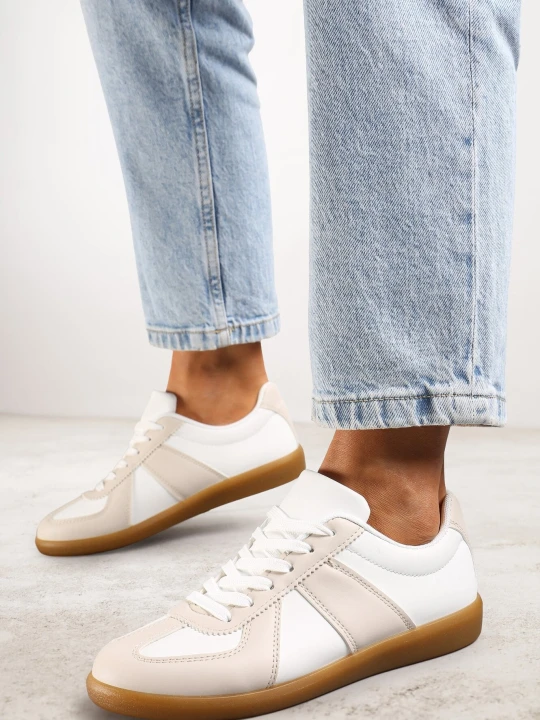 Zdjęcie produktu Beżowo-Białe Sneakersy w Stylu Klasycznych Tenisówek Filtris