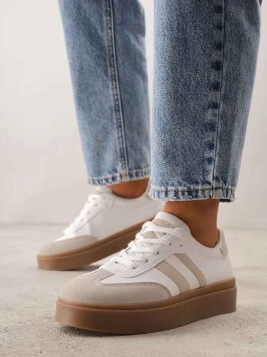 Zdjęcie produktu Beżowo-Białe Sneakersy w Stylu Tenisówek z Geometrycznym Wzorem Avelresil Ideal