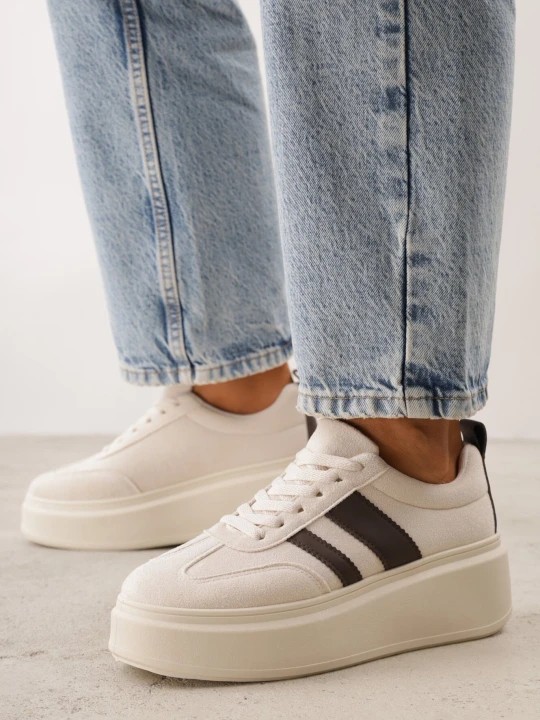 Zdjęcie produktu Beżowo-Brązowe Sneakersy Kultowe Tenisówki na Platformie z Koturnem Elisara Ideal