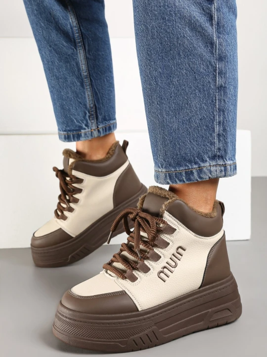 Zdjęcie produktu Beżowo-Brązowe Sneakersy na Platformie Ocieplane Futrem Leanelitia Vices