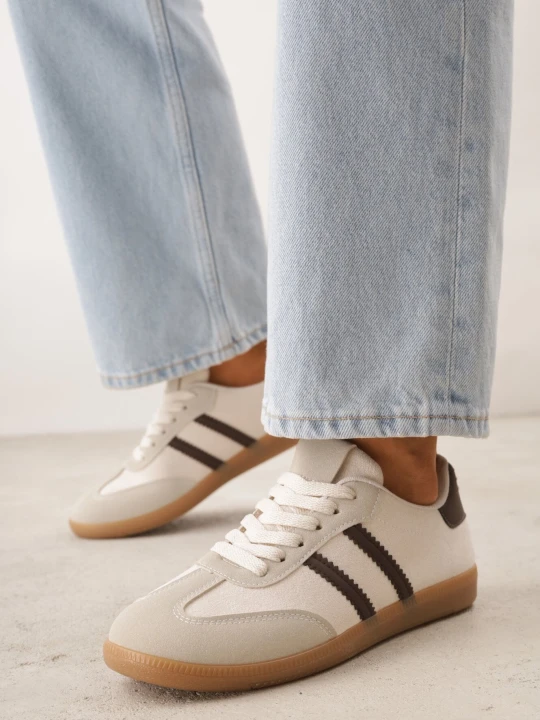 Zdjęcie produktu Beżowo-Brązowe Sneakersy z Imitacji Zamszu na Płaskiej Podeszwie Memeriana