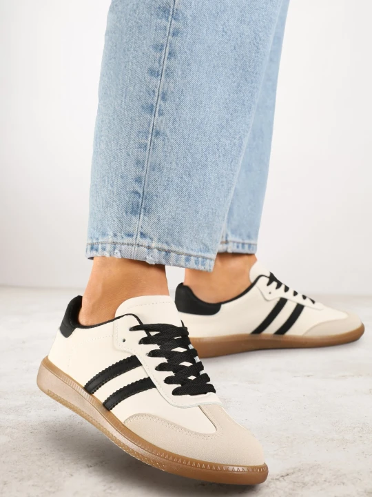 Zdjęcie produktu Beżowo-Czarne Płaskie Sneakersy Ozdobione Paskami Glaria Vices