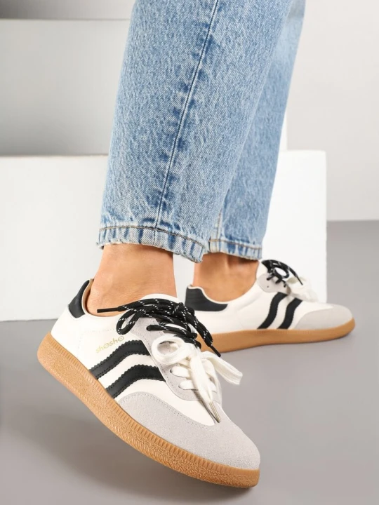 Zdjęcie produktu Beżowo-Czarne Sneakersy Kultowe Tenisówki z Dodatkowymi Sznurowadłami Zarinoa Shosho