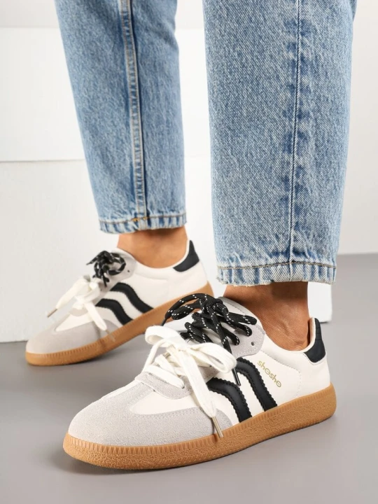 Zdjęcie produktu Beżowo-Czarne Sneakersy w Stylu Klasycznych Tenisówek z Dodatkowymi Sznurówkami Valiena Shosho