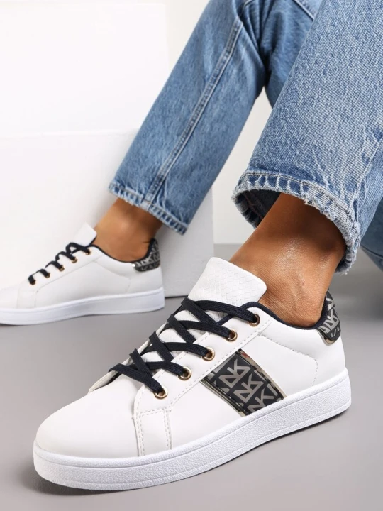 Zdjęcie produktu Biało-Czarne Sneakersy Sznurowane z Wstawkami Danthe