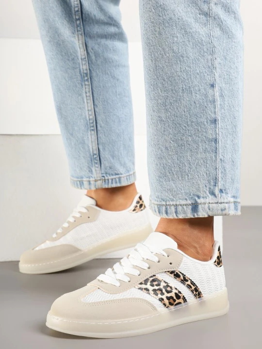 Zdjęcie produktu Beżowo-Panterkowe Klasyczne Sneakersy Tenisówki na Półprzezroczystej Podeszwie Niniel Mellisa