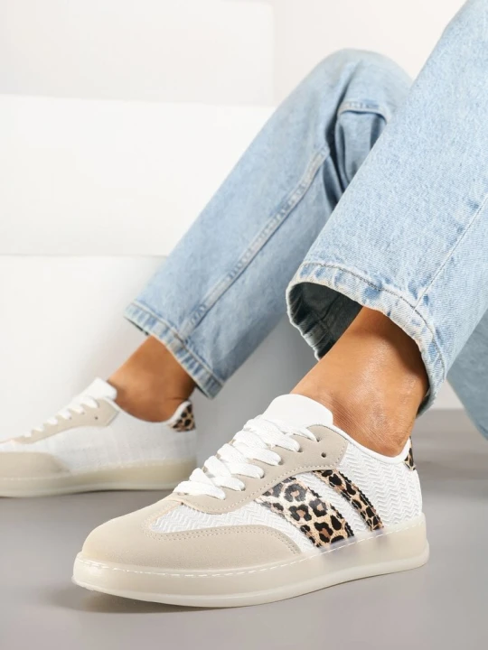 Zdjęcie produktu Beżowo-Panterkowe Sneakersy Typu Kultowe Tenisówki na Półtransparentnej Podeszwie Ulinera Mellisa