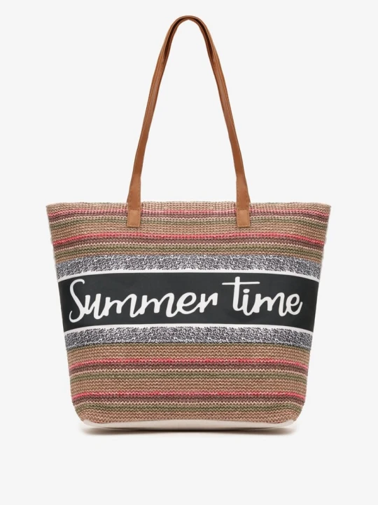 Zdjęcie produktu Beżowo-Różowa Torebka Typu Shopper na Plażę z Jedną Komorą Gomeissa