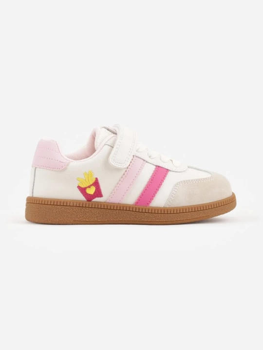 Zdjęcie produktu Beżowo-Różowe Buty Sportowe Sneakersy ze Skórzaną Wkładką i Paskami i Frytkami Petheleia Apawwa