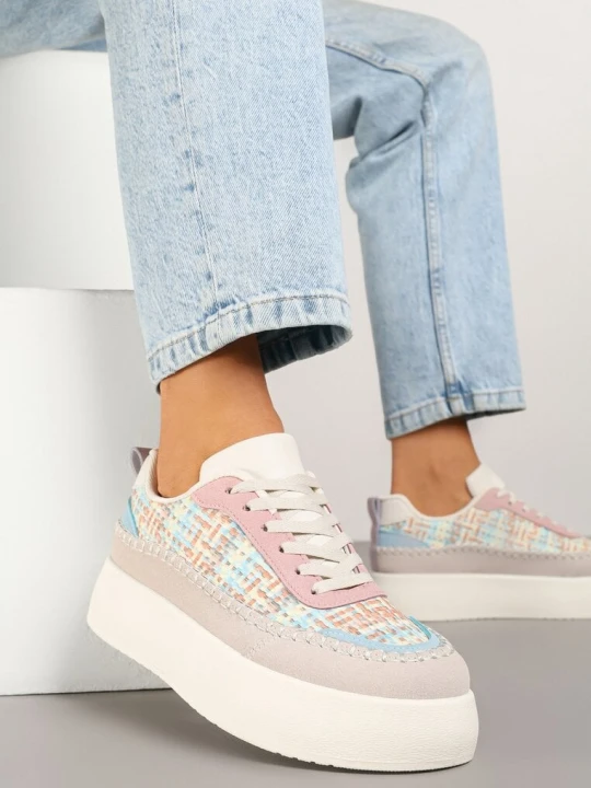 Zdjęcie produktu Beżowo-Różowe Sneakersy na Platformie Ozdobione Plecionką Nilaraviela Ideal