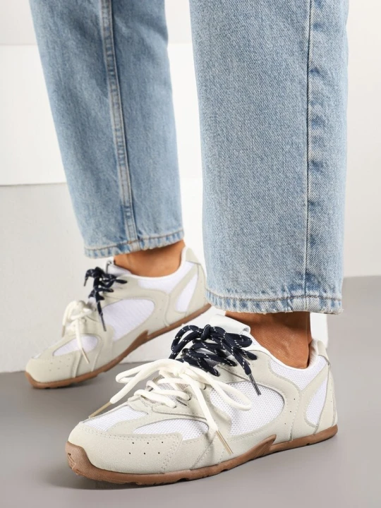 Zdjęcie produktu Beżowo-Szare Sneakersy z Kontrastującymi Sznurówkami i Przeszyciami Nanlita Gogo Gogo