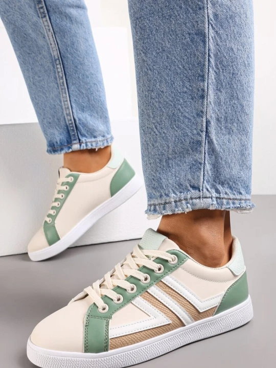 Zdjęcie produktu Beżowo-Zielone Sneakersy z Wstawkami Lerlet