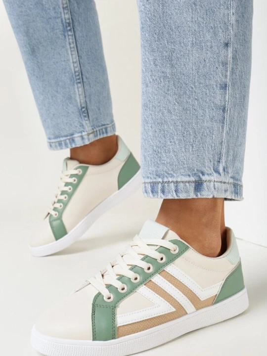 Zdjęcie produktu Beżowo-Zielone Sneakersy Sznurowane Baronsa