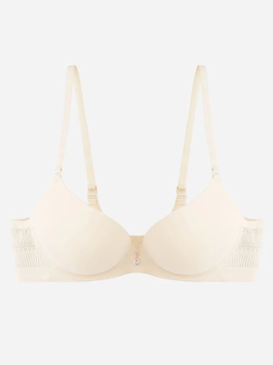 Zdjęcie produktu Beżowy Biustonosz Push-Up z Bezszwowym Pasem i Ozdobną Aplikacją z Cyrkonią Fenga Love Magnolia
