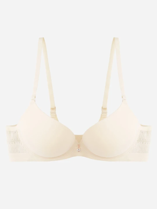 Zdjęcie produktu Beżowy Biustonosz Push-Up z Bezszwowym Paskiem i Cyrkoniowym Zdobieniem Agnis Love Magnolia