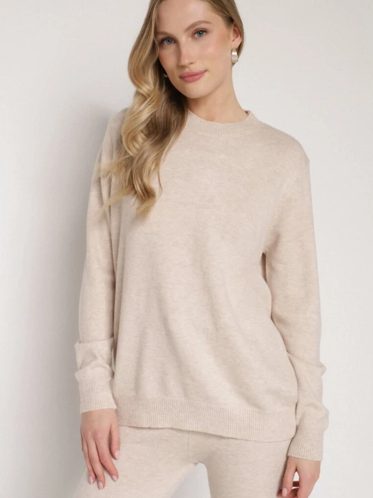 Zdjęcie produktu Beżowy Casualowy Sweter z Wełną i Bawełną Nedalla J&x