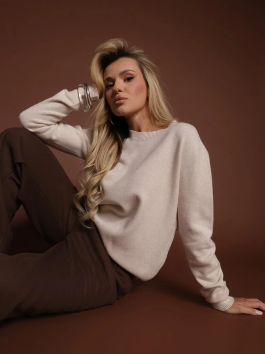 Zdjęcie produktu Beżowy Casualowy Sweter z Wełną i Wiskozą Lussare Tandem