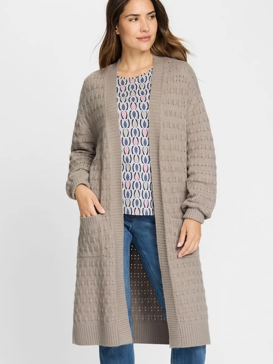 Zdjęcie produktu Beżowy długi kardigan damski Henny – Vintage Romance Olsen