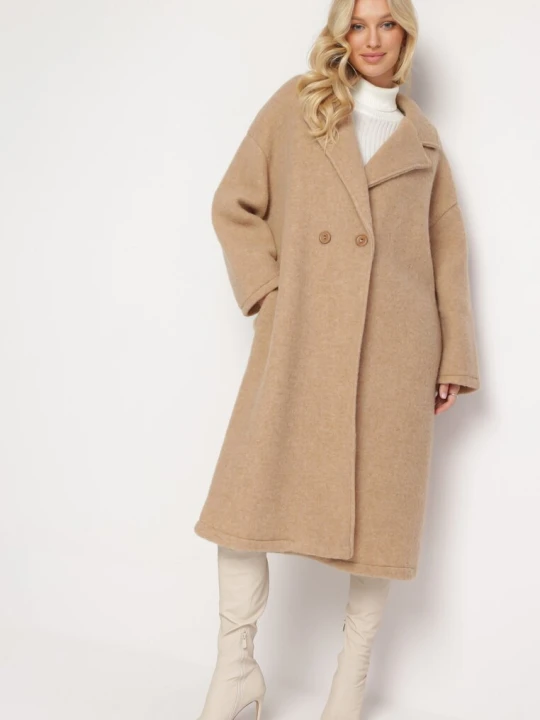 Zdjęcie produktu Beżowy Płaszcz Oversize Jednorzędowy Gardalena Tricot Station
