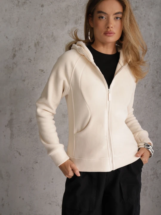 Zdjęcie produktu Beżowy Polar Bluza z Kapturem w Stylu Sportowym Aproxia Yu & Me