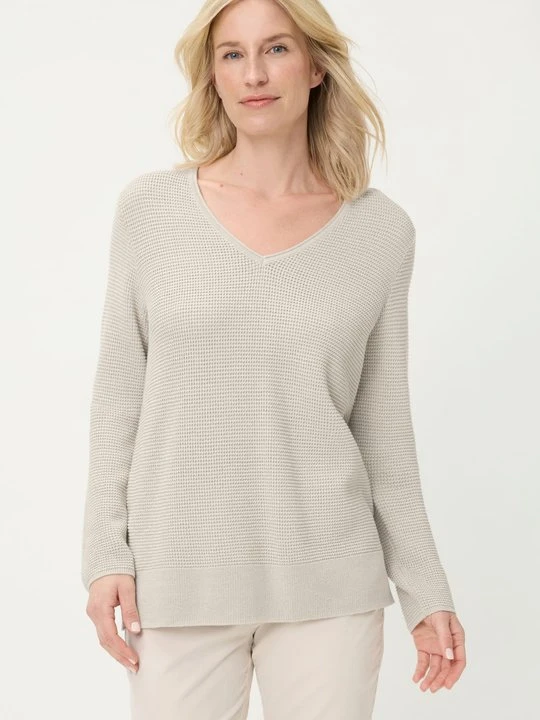 Zdjęcie produktu Beżowy sweter damski Henny z dekoltem V – Liaison en Vogue Olsen