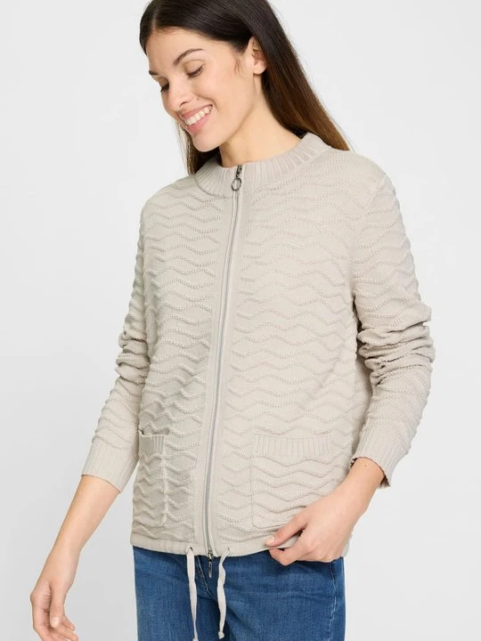 Zdjęcie produktu Beżowy sweter damski Henny z fakturą zapinany na suwak – Neo Comfort Olsen