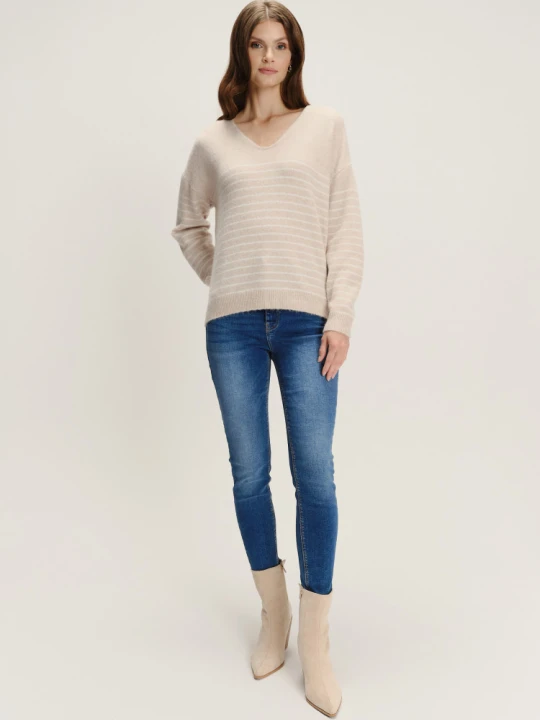Zdjęcie produktu Beżowy sweter w paski z domieszką wełny Greenpoint