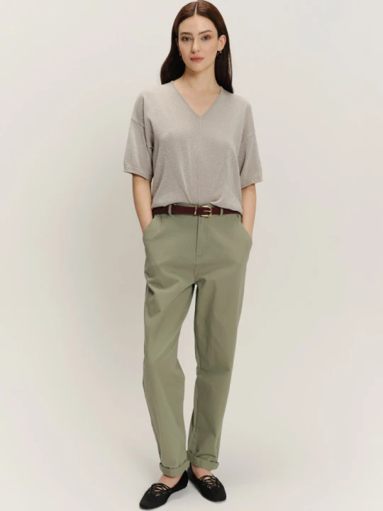 Zdjęcie produktu Beżowy sweter z krótkim rękawem oversize Greenpoint