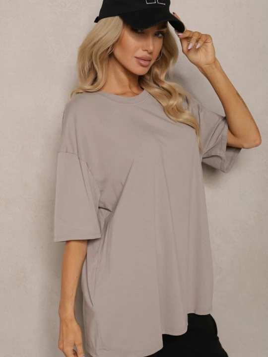 Zdjęcie produktu Beżowy T-shirt z Krótkim Rękawem z Bawełny Bavima Jumelle