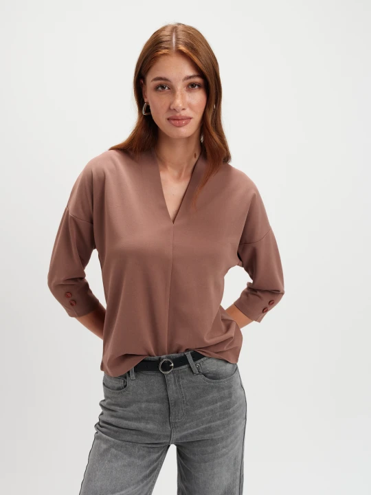 Zdjęcie produktu Beżowy top z dekoltem v-neck TOP SECRET