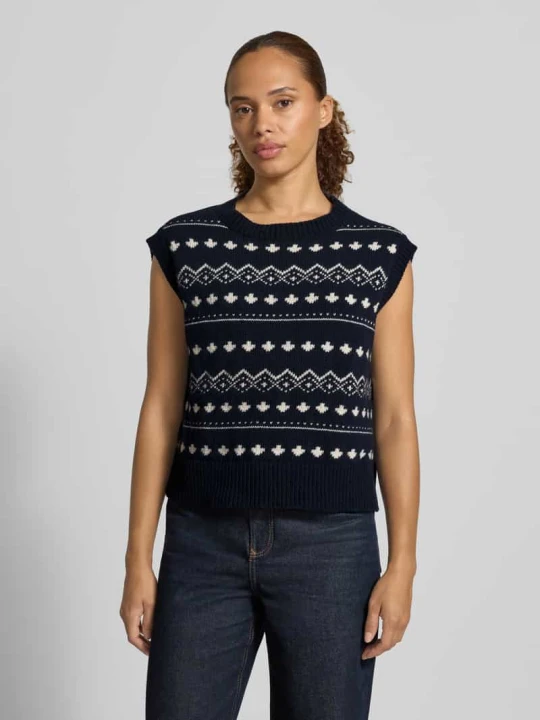 Zdjęcie produktu Bezrękawnik o kroju boxy fit z czystej żywej wełny model 'SAVANA' Weekend Max Mara Ciemnoniebieski