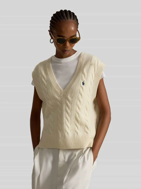 Zdjęcie produktu Bezrękawnik o kroju regular fit z mieszanki wełny i kaszmiru Polo Ralph Lauren Écru