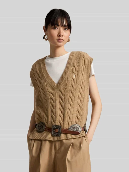 Zdjęcie produktu Bezrękawnik o kroju regular fit z mieszanki wełny i kaszmiru Polo Ralph Lauren Camel
