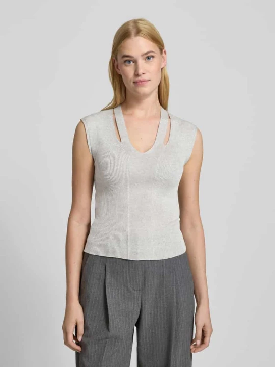 Zdjęcie produktu Bezrękawnik o kroju regular fit z mieszanki wiskozy i lnu model ‘OTELLO’ MAX&Co. Jasnoszary