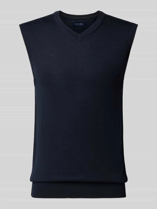 Zdjęcie produktu Bezrękawnik o kroju slim fit z mieszanki bawełny z dekoltem w serek Christian Berg Granatowy